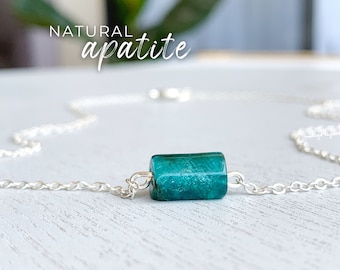 Simple Blue Stone Choker Necklace Silver or Gold Crystal Necklace, Raw Apatite Necklace, Apatite Jewelry, Blue Gemstone Gift for Her, Him
