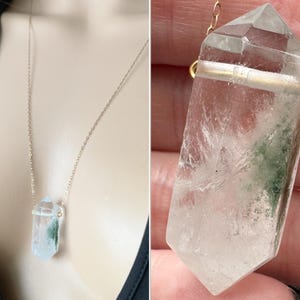 Lodolite Necklace, Raw Garden Quartz Necklace, Scenic Quartz Crystal Necklace, Phantom Quartz Pendant, Clear Quartz Necklace with Inclusions
