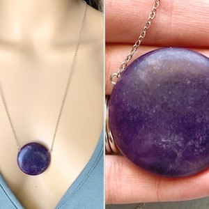 Large Lepidolite Necklace, Quality Gold Fill, Sterling Silver, Empath Protection Stone, Raw Lepidolite Pendant, Emotional Healing Gemstone