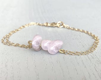 Genuine Kunzite Bracelet Gold, Handmade Pink Purple Gemstone Crystal Bracelet Sterling Silver Kunzite Jewelry, Love Stone Jewelry Gifts