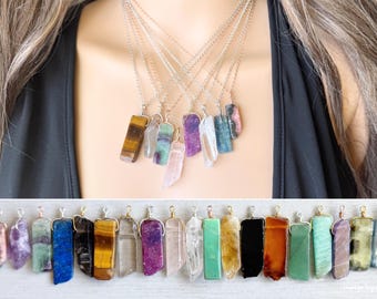 Raw Stone Necklace Rose Gold, Gold, Sterling Silver Gemstone Necklace, Handmade Raw Crystal Necklace, Crystal Healing Necklace Keepsake Gift