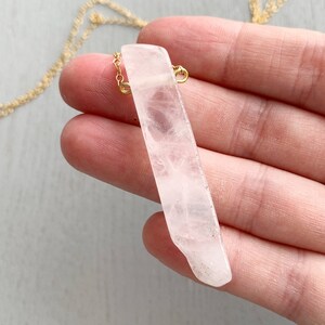 Long Pink Gemstone Necklace Sterling Silver or Gold Rose Quartz Necklace for Layering, Healing Love Crystal Gifts for Self, Friend, Sister