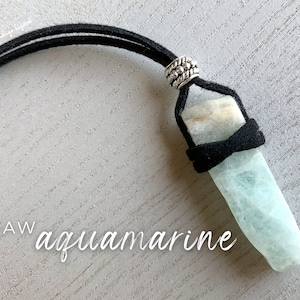 BLAUWE AQUAMARIJN KETTING Zwart Koord Kristal Ketting Mannen, Ruwe Aquamarijn Maart Geboortesteen Ketting, Aquamarijn Hanger Ketting voor vrouwen