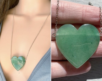 Collana avventurina, collana di cristallo a cuore grande argento o oro, collana di pietre preziose verdi grezze per lei, gioielli avventurina verde PIETRA ESATTA