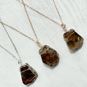 RAW SMOKY QUARTZ Pendant Gold Silver Rock Quartz Necklace, Smoky Quartz Jewelry, Brown Gemstone Necklace, Christmas or Birthday Gift for Mom