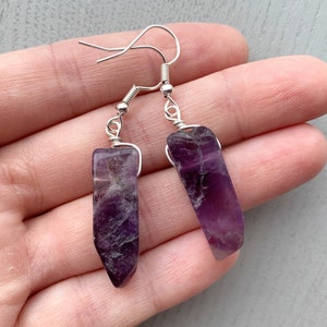 Sterling Silver Amethyst Earrings, Raw Amethyst Earrings, Crystal Dangle Earrings, Chakra Earrings, Purple Crystal Earrings, Purple Amethyst