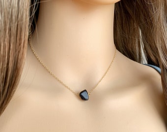 Black Obsidian Necklace Silver, Tiny Black Gemstone Choker, Small Crystal Necklace Gold, Metaphysical Necklace, Protection Stone Jewelry