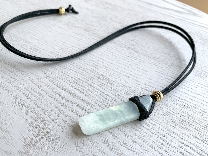 AQUAMARINE NECKLACE Black Cord Crystal Necklace Raw Etsy