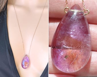 Raw Ametrine Necklace, Ametrine Crystal Pendant Necklace Gold, Purple Stone Necklace, Raw Stone Necklace, Real Ametrine Jewelry ACTUAL STONE