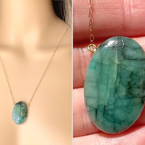 Emerald Necklace, Genuine Emerald Crystal Pendant Necklace, Green Stone Necklace, May Birthstone Gift Idea Real Emerald Jewelry, EXACT STONE