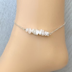 Rainbow Moonstone Anklet, Tiny Moonstone Bracelet Gemstone Wedding Anklet, Boho Anklet Silver Crystal Healing Jewelry, Simple Stone Bracelet