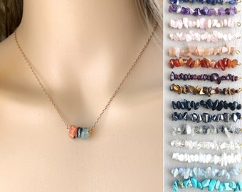 Custom Crystal Healing Necklace Silver Gold Raw Gemstone Necklaces, Raw Stone Necklace, Crystal Choker, Birthday Gift for Friend BFF, Sister