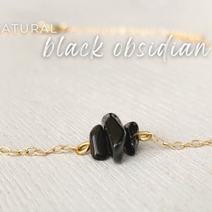 BLACK OBSIDIAN NECKLACE, Empath Protection Necklace, Black Crystal Necklace Gold, Grounding Necklace, Protection Necklace, Tiny Raw Stone