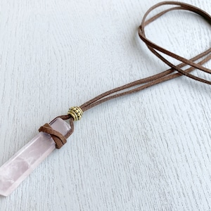 Rose Quartz Necklace Adjustable Black Cord Crystal Necklace, Raw Rose Quartz Pendant Necklace, Pink Stone Necklace, Boho Crystal Necklace