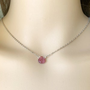 Pink Tourmaline Necklace, Tiny Gemstone Choker Necklace for Women Silver, Gold Small Crystal Layering Necklace for Bridesmaids, Mom, Sister