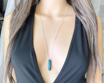 Natural Apatite Necklace 14k Gold Handmade Raw Crystal Double Point Gemstone Pendant Sterling Silver, Apatite Jewelry, Metaphysical Necklace