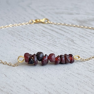 Genuine Garnet Bracelet Silver, Raw Garnet Jewelry Gold, January Birthstone Gift for Women, Mom, Red Gemstone Anklet, Garnet Ankle Bracelet