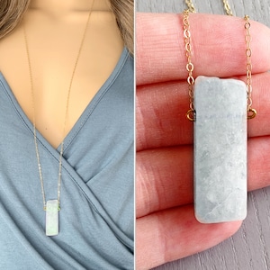 RAW AQUAMARINE NECKLACE Gold Filled Aquamarine Crystal Jewelry, March Birthstone Necklace Blue Gemstone, Big Aquamarine Pendant Necklace