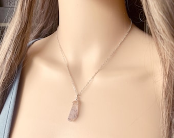 Lodolite Quartz Pendant Necklace: Garden Quartz Crystal, Sterling Silver