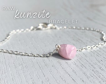 Kunzite Bracelet Silver or Gold Dainty Stone Bracelet, Stacking Bracelet, Everyday Bracelet, Love Stone, Pink Crystal Bracelet for Her