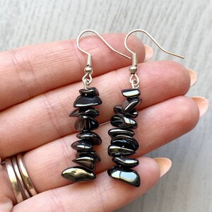 HEMATITE EARRINGS Gold or Silver Black Crystal Earrings Raw Gemstone Dangle Earrings, Protection Stone Earrings, Boho Stone Earrings for Her