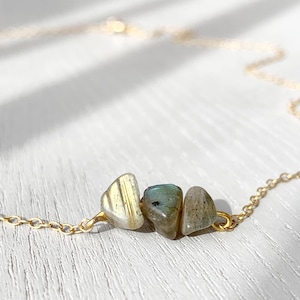 Simple Gemstone Necklace Silver or Gold Rainbow Crystal Labradorite Necklace Small Stone Jewelry, Boho Necklace for Women, Birthday Gift