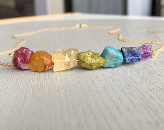 7 Chakra Necklace, Rainbow Necklace, Yoga Gift, Chakra Balancing, Necklace for Women, Seven Chakras, Raw Crystal Necklace, Real Crystals