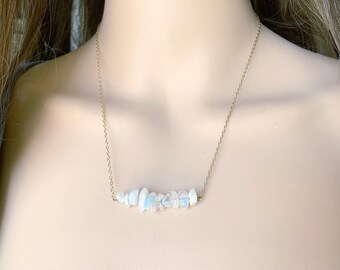 Collar de piedra lunar auténtica de plata de ley, regalo de piedra natal de junio, delicado collar de gema arcoíris de oro, joyería de cristal de piedra lunar hecha a mano