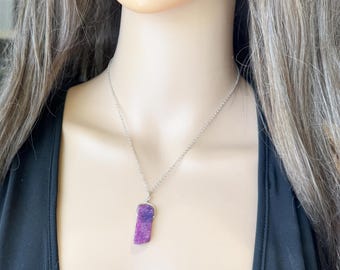 COLLAR DE LEPIDOLITA NATURAL Joyería de lepidolita hecha a mano, collar de cristal curativo púrpura, collar de piedras preciosas de plata, regalo de cristal para el amor propio