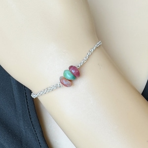 Tourmaline Bracelet, Rainbow Crystal Bracelet Gold or Silver Dainty Raw Gemstone Bracelet, Spiritual Gift for Girlfriend, Best Birthday Gift