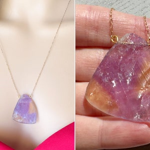 Large Real Ametrine Crystal Necklace for Women Raw Ametrine Necklace for Her Natural Ametrine Jewelry Genuine Ametrine Pendant Necklace OOAK