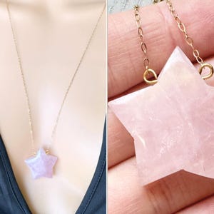 Big Crystal Star Gemstone Natural Rose Quartz Necklace, Rose Quartz Crystal Pendant Necklace, Love Necklace, Gift for Her, ACTUAL STONE