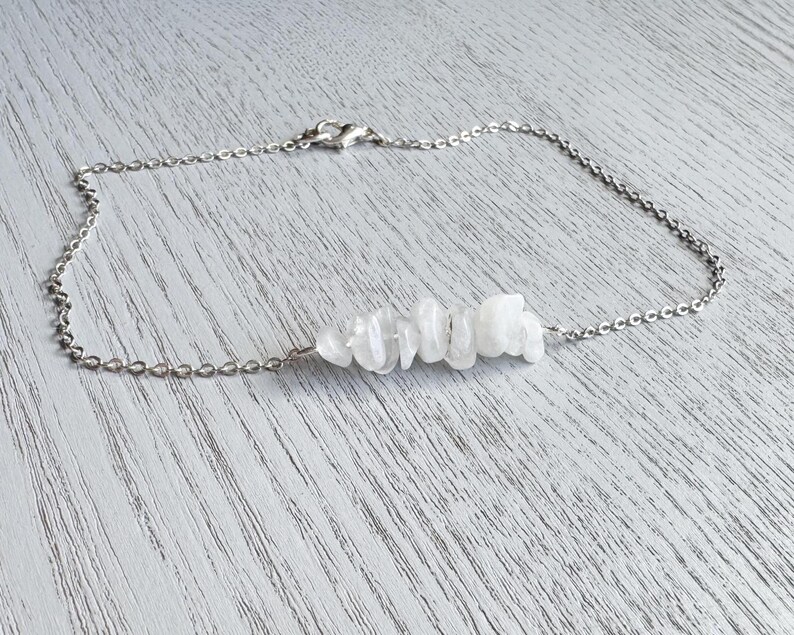 RAW MOONSTONE ANKLET Gold or Silver Moonstone Jewelry, June Birthstone Gift for Bridesmaids Anklets Real Crystal Ankle Bracelet, Boho Anklet image 18
