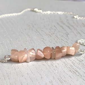 Sunstone Necklace, Orange Crystal Necklace, Gemstone Jewelry, Dainty Sunstone Choker Necklace Silver Jewelry Gift for Mom from Daughter