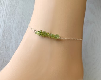 Raw Peridot Anklet, Hippy Anklet, Raw Peridot Ankle Bracelet, Christmas Gift for Mom, Boho Peridot Jewelry, Xmas Gift for August Birthstone