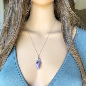 ROUGH AMETHYST NECKLACE Raw Crystal Necklace Real Amethyst Pendant Long Amethyst 24 inch Necklace Sterling Silver February Birthstone image 3
