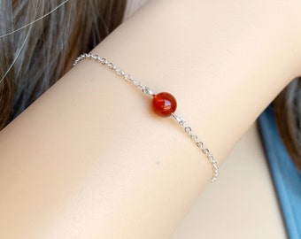 Small Carnelian Bracelet for Women, Red Crystal Stacking Bracelet Gold, Silver Orange Carnelian Stone Bracelet CLOSEOUT July Birthstone Gift