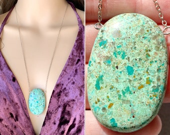 Blue Chrysocolla Necklace, Raw Chrysocolla Pendant Necklace, Chrysocolla Jewelry Silver or Gold Natural Crystal Necklace for Her EXACT STONE