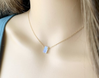 Rainbow Moonstone Necklace Silver or Gold Small Moonstone Crystal Pendant, June Birthstone Necklace for Her, Gift for Daughter from Mom