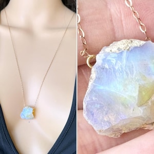 Big Raw Opal Necklace Gold Silver Opal Pendant Necklace, October Birthstone Necklace, Natural Opal Jewelry, Gemstone Necklace EXACT STONE