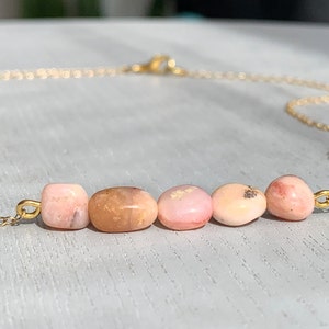 Rosa Opal Halskette Silber Minimalist Edelstein Halskette Gold, zierliche Rosa Kristall Halskette, Rosa Edelstein Halskette Juni Birthstone Halskette