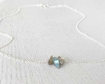 Small Gemstone Necklace Sterling Silver, Rainbow Crystal Labradorite Necklace Protection Stone Jewelry, Metaphysical Crystal Necklace