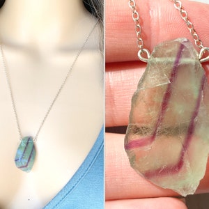 Large Raw Fluorite Necklace, Purple Fluorite Necklace, Flourite Crystal Pendant, Green Fluorite Necklace, Fluorite Jewelry, EXACT STONE