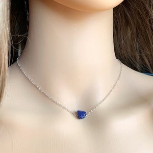 Lapis Lazuli Necklace Sterling Silver or 14kt Gold Filled Raw Lapis Necklace, Small Lapis Pendant, Tiny Birthstone Necklace for September