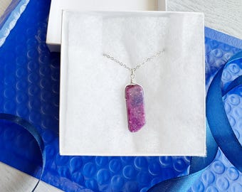 Raw Lepidolite Necklace Silver, Handmade Lepidolite Pendant Gold, Healing Crystal Necklace, Lepidolite Stone Jewelry Purple Crystal Pendant