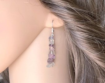 Genuine Fluorite Earrings Silver Handmade Rainbow Crystal Gemstone Dangle Earrings Gold, Real Fluorite Jewelry Intuition Stones Healing Gift
