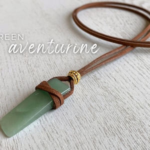 RAW AVENTURINE NECKLACE, Green Aventurine Pendant Crystal Healing Necklace Black Cord, Green Gemstone Necklace Men or Women, Good Luck Stone