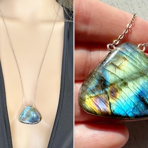 Labradorite Pendant, Flashy Labradorite Necklace Gold or Sterling Silver, Rainbow Healing Necklace, Real Labradorite Jewelry, ACTUAL STONE