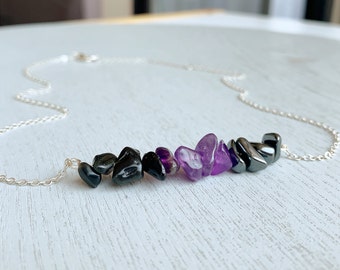 Protection Stone Necklace Sterling Silver Metaphysical Empath Necklace Gold, Spiritual Protection, Obsidian Amethyst, Real Hematite Necklace