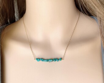 Natural Turquoise Necklace Gold, Handmade Blue Crystal Necklace, Raw Turquoise Stone Necklace Silver December Birthday Necklace Gifts Her
